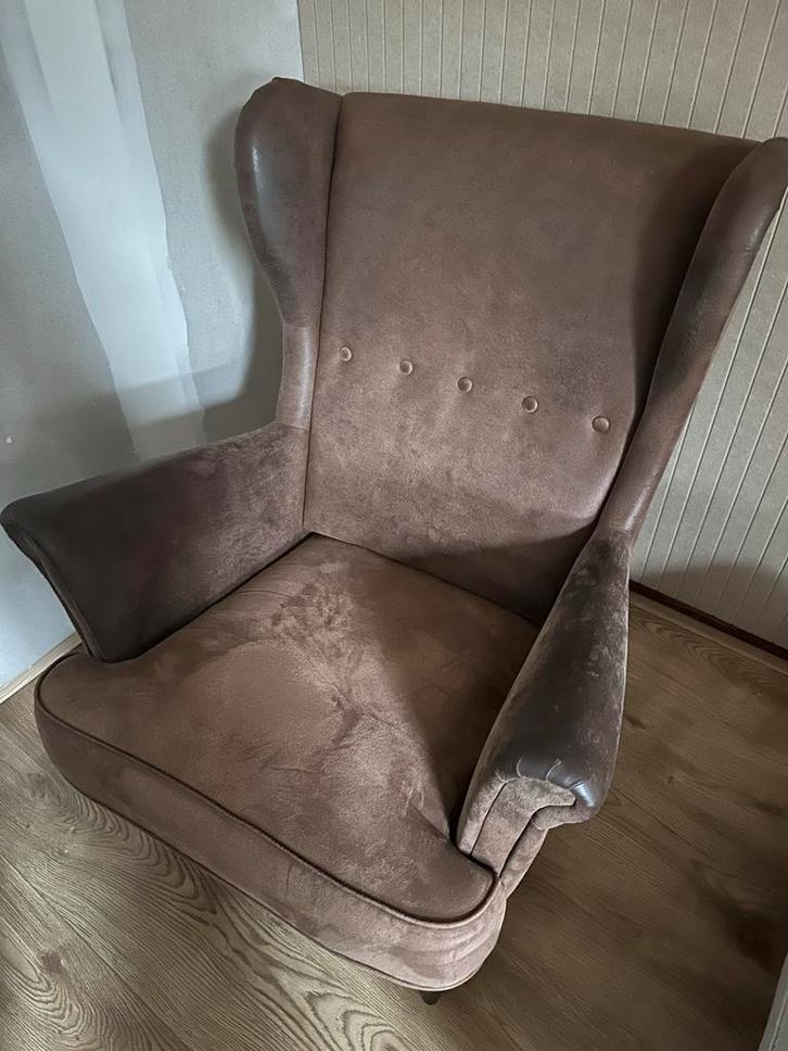 Strandmon Leren Fauteuil, Huis en Inrichting, Fauteuils, Gebruikt, Leer, 75 tot 100 cm, 75 tot 100 cm, Ophalen