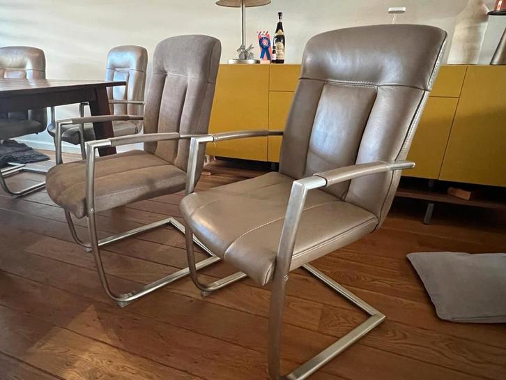 Zeer Exclusieve Eetkamerstoelen - Stoelen - Leder - RVS, Huis en Inrichting, Stoelen, Zo goed als nieuw, Vijf, Zes of meer stoelen