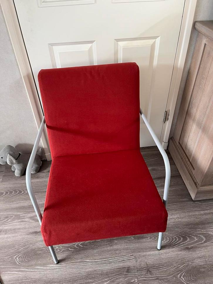Rode Fauteuil met Stalen Frame, Huis en Inrichting, Stoelen, Gebruikt, Eén, Metaal, Rood, Ophalen