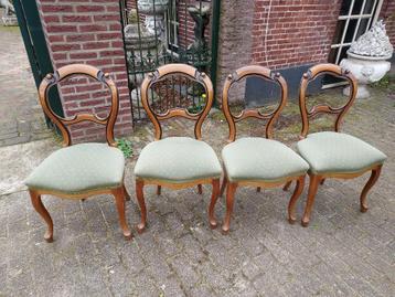 4 Biedermeier mahonie oorstoelen, Willem III periode. beschikbaar voor biedingen