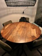 Tafel rond 120cm acasia hout, Ophalen, Zo goed als nieuw, 4 tot 6 stoelen