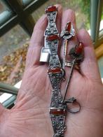 ART DECO set Zilveren Oorhangers Armband Cornalijn gesign., Verzenden, Zilver, Armband, Met edelsteen