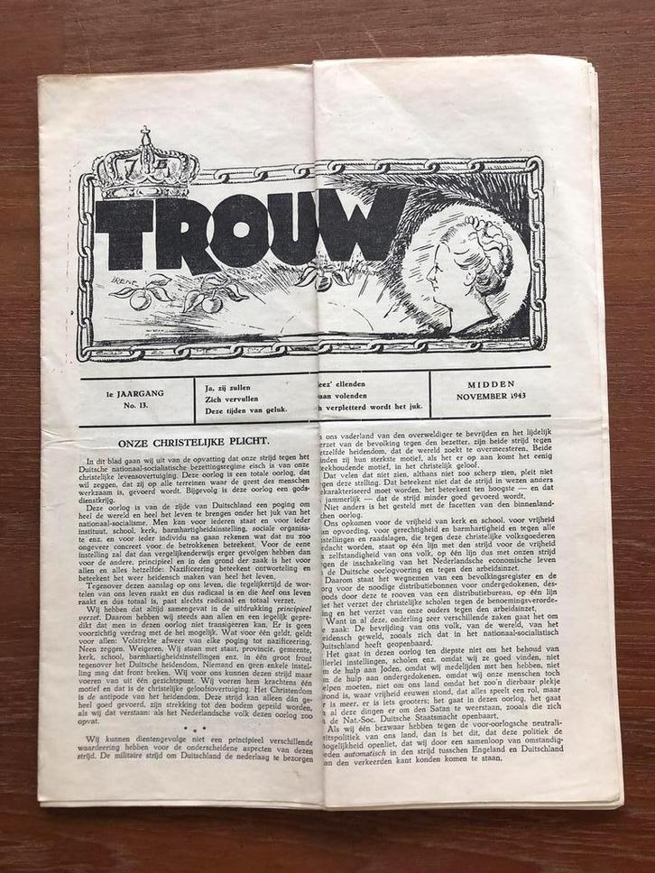Verzet. Ondergronds Trouw november 1943, Verzamelen, Militaria | Tweede Wereldoorlog, Landmacht, Boek of Tijdschrift, Nederland