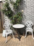 Brocante Bistro set met marmer, Tuin en Terras, Tuinsets en Loungesets, Ophalen, Gebruikt, Overige materialen, 2 zitplaatsen