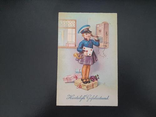 Postbode met telegram/ posthoorn, mooi stempel, gelopen.  zo, Verzamelen, Ansichtkaarten | Themakaarten, Gelopen, 1920 tot 1940