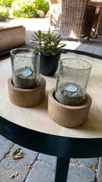 Twee kaarsen houders met bubbelglas erop, Ophalen of Verzenden, Zo goed als nieuw, Overige materialen, Minder dan 25 cm