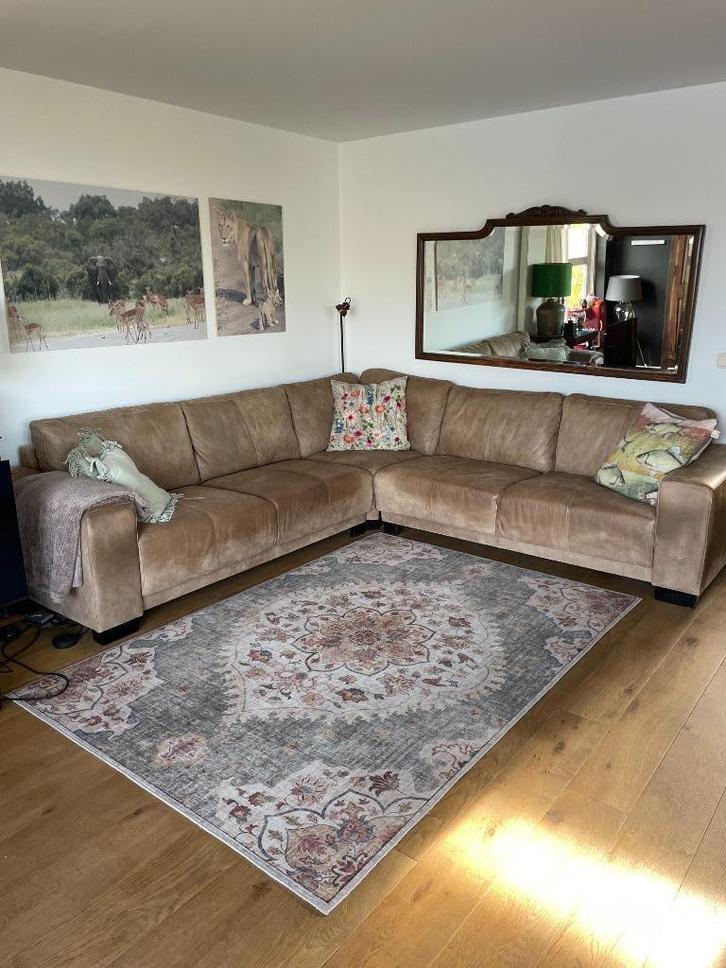 Leren (hoek)bank, Huis en Inrichting, Banken | Bankstellen, Gebruikt, Vierpersoons of meer, 300 cm of meer, 75 tot 100 cm, Leer