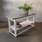 Oude werktafel, zinken werkblad, witte tafel, werkbank, Antiek en Kunst, Ophalen