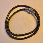 Pandora - dubbel geweven zwart leren armband, Ophalen of Verzenden, Zo goed als nieuw, Zwart, Leer