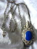 Prachtige Grote Zware Zilveren Parfumfles aan Ketting Lapis, Verzenden, Zilver, Ketting, Met edelsteen