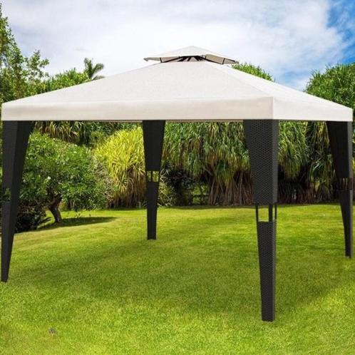 Paviljoen Polyrattan 3x4m Zwart/Crème - Partytent, Tuin en Terras, Partytenten, Nieuw, Paviljoen, 2 meter of meer, Minder dan 5 meter