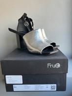 Supermooie zilver/zwart leren sandalettes van Fru.It – mt 38, Fru.it, Zwart, Zo goed als nieuw, Sandalen of Muiltjes