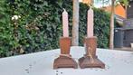 Set van 2 vintage Art Deco kandelaartjes, kaarsenhouder, Gebruikt, Bruin, Vintage, Ophalen of Verzenden