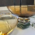 Schaal op voet art-deco amber glas vintage, Ophalen of Verzenden