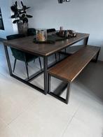 Houten eettafelset met bank en 3 stoelen, Ophalen, Eikenhout, 50 tot 100 cm, Zo goed als nieuw