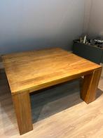 Teak houten tafel met blokpoten, Ophalen, 100 tot 150 cm, Vierkant, Zo goed als nieuw