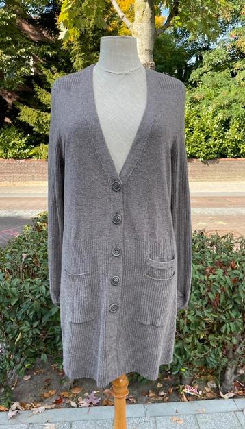 Taupe lang vest met leuke details maat 38 beschikbaar voor biedingen