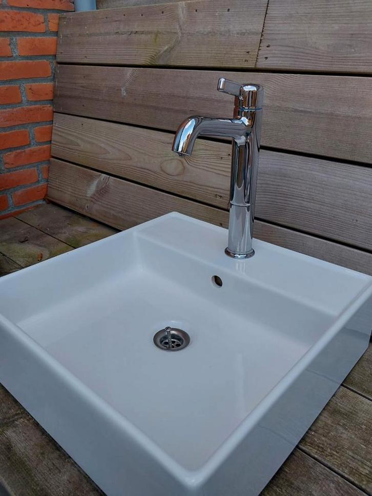Complete wastafel incl kraan en sifon, Doe-het-zelf en Verbouw, Sanitair, Gebruikt, Wastafel, Chroom, Ophalen