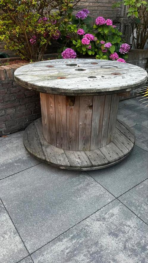 Houten kabelhaspel tuintafel op wielen, Tuin en Terras, Tuintafels, Gebruikt, Rond, Hout, Ophalen
