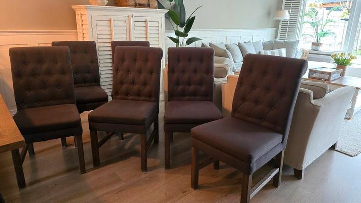 6 eetkamerstoelen antraciet gecapitoneerd, moeten weg!, Huis en Inrichting, Stoelen, Gebruikt, Vijf, Zes of meer stoelen, Hout