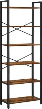 Boekenkast - 6 Lagen - Hout/metaal - Bruin/Zwart - 66x30x186, Ophalen, Met plank(en), 50 tot 100 cm, Zo goed als nieuw