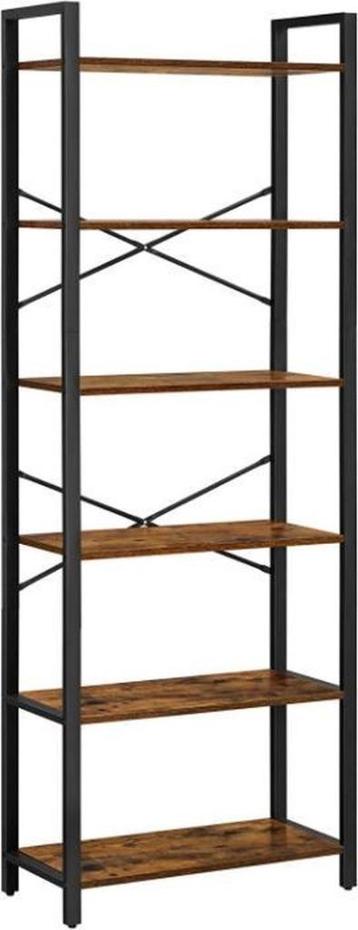 Boekenkast - 6 Lagen - Hout/metaal - Bruin/Zwart - 66x30x186 beschikbaar voor biedingen