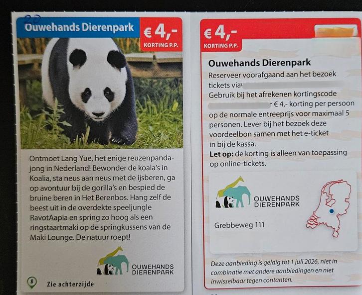 Ouwehands Dierenpark €4,00 korting p.p. max 5 personen, Tickets en Kaartjes, Recreatie | Dierentuinen