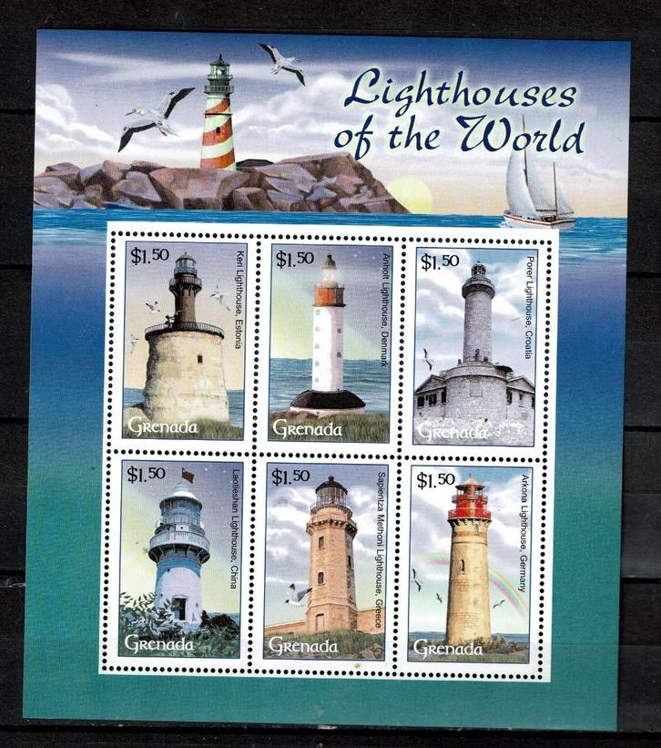 grenada pf blok vuurtorens lighthouses architectuur gebouwen, Postzegels en Munten, Postzegels | Thematische zegels, Postfris