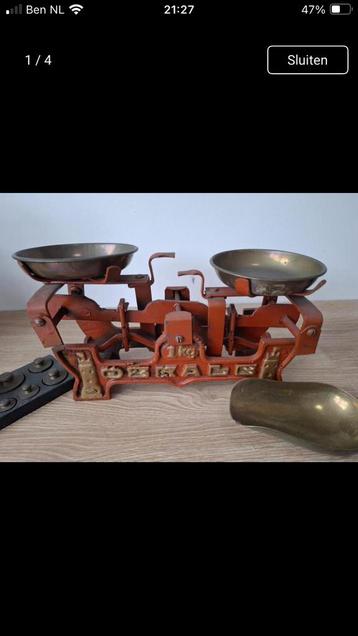 Antieke Balans Weegschaal met Gewichten en Schepje - Complee beschikbaar voor biedingen