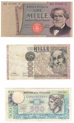 Italië - 2 x 1000 lira en 1x 500 lira, Ophalen of Verzenden, Italië, Los biljet