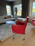 6 Rode Eetkamerstoelen met Wieltjes, Gebruikt, Leer, Ophalen of Verzenden, Modern