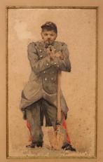 Portret van een soldaat in aquarel, Ophalen of Verzenden