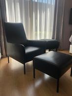 Linteloo Design fauteuil en hocker zwart leer in nieuwstaat, Huis en Inrichting, Fauteuils, Ophalen, Zo goed als nieuw, Leer, Modern
