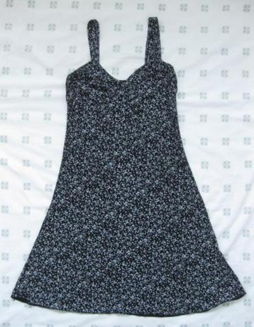 Dazzling zwart-wit jurk zomerjurk, bloemetjes, elastisch S