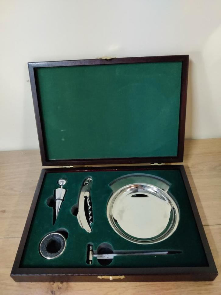 Luxe Wijnset in houten kistje, Antiek en Kunst, Antiek | Bestek, Ophalen of Verzenden