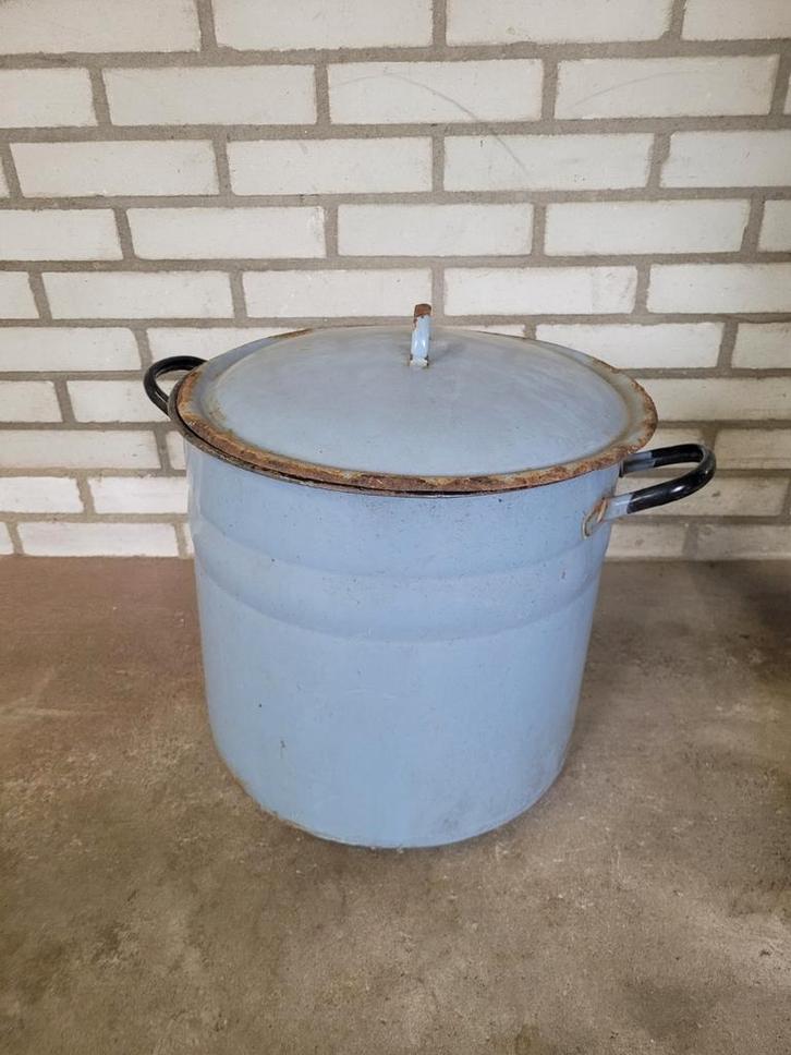 Oude geëmailleerde wasteil met deksel, Antiek en Kunst, Antiek | Keukenbenodigdheden, Ophalen of Verzenden