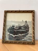 Fotolijst met een borduurwerk van een visser, Antiek en Kunst, Kunst | Tekeningen en Foto's, Ophalen