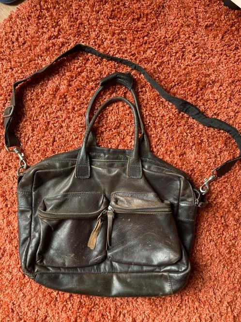 Donkerblauwe leren cowboysbag, Sieraden, Tassen en Uiterlijk, Tassen | Damestassen, Gebruikt, Handtas, Blauw, Ophalen of Verzenden