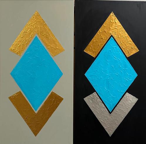 Valera- Twee Luik- Handgeschilderd- Uniek, Antiek en Kunst, Kunst | Schilderijen | Abstract, Ophalen of Verzenden