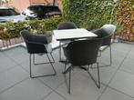 Tuintafel + 4 stoelen met 4 kussens z.g.a.n., Ophalen, Zo goed als nieuw, Rechthoekig, Aluminium