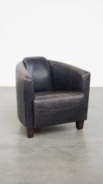 Zwarte rundleren Aviator fauteuil met een strak design, Huis en Inrichting, Ophalen, Gebruikt, ., Design