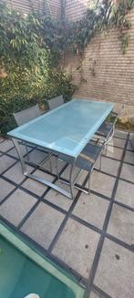 Complete tuinset, glazen tafel, 4 stoelen, Tuin en Terras, Ophalen, Gebruikt