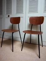 2 x Vintage teak plywood stoelen, jaren 60, Ophalen, Gebruikt, Twee, Bruin