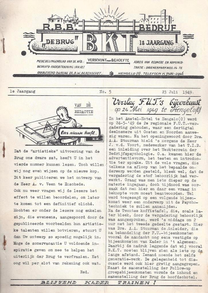 Mededelingenblad “De Brug” - Bureau Berenschot - No 6 1949, Verzamelen, Merken en Reclamevoorwerpen, Gebruikt, Overige typen, Ophalen of Verzenden