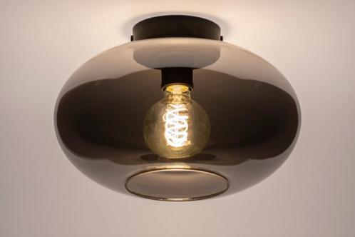 Mooie plafondlamp van rookglas 30 cm, Huis en Inrichting, Lampen | Plafondlampen, Zo goed als nieuw, Glas, Metaal, Ophalen