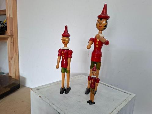 3 x houten beweegbare houten Pinokkio eind jaren 50, Antiek en Kunst, Antiek | Speelgoed, Ophalen of Verzenden