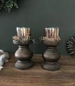 Houten kandelaar - landelijke woondecoratie, Bruin, Nieuw, Ophalen of Verzenden, Nvt