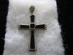 Mooi Zilveren Kruis met Zwarte Onix, Verzenden, Zilver, Hanger, Met edelsteen