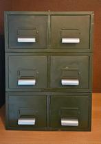 Vintage groene metalen Lips ladekast / kaartenbak. 3 stuks., Ophalen of Verzenden