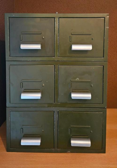 Vintage groene metalen Lips ladekast / kaartenbak. 3 stuks., Antiek en Kunst, Antiek | Kantoor en Zakelijk, Ophalen of Verzenden